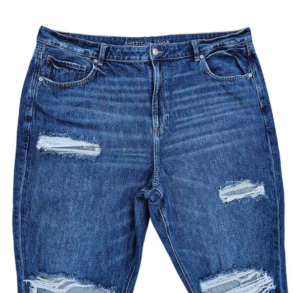 Distressed Mom Jeans AEO Plus Size 22 Dark Cotton Denim Ripped American Eagle - Picture 3 of 11